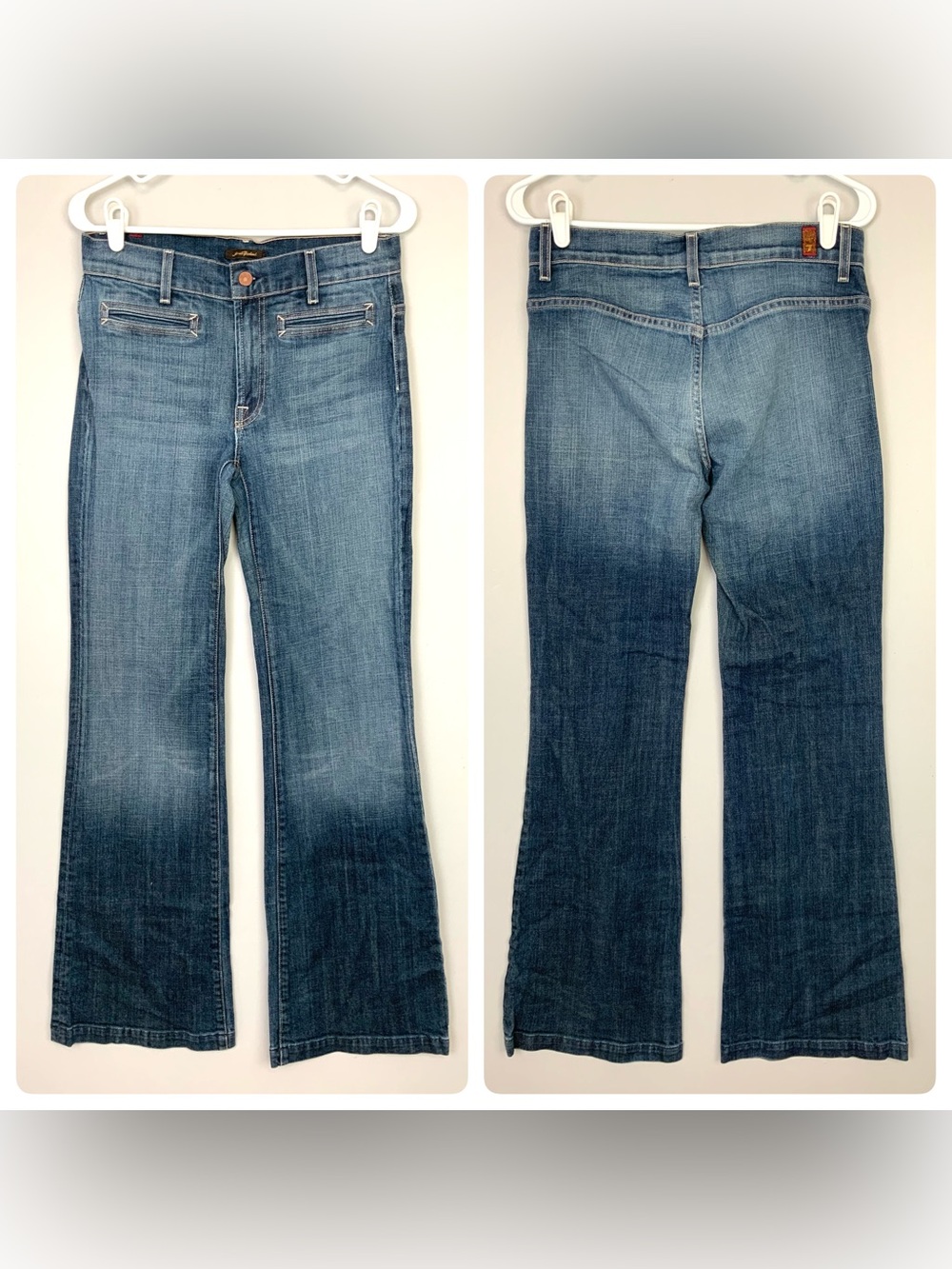 VTG Y2K 7 For All Mankind Sz 29 Bootcut Flare Wide Leg RARE Bareback Blue‎ Jeans